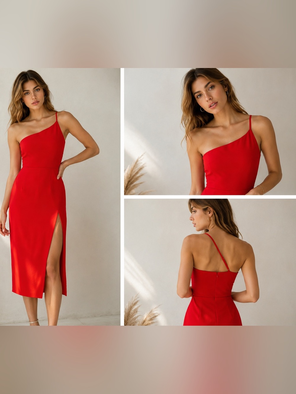 Lovers + Friends Red Asymmetrical One-Shoulder Midi Dress Size M